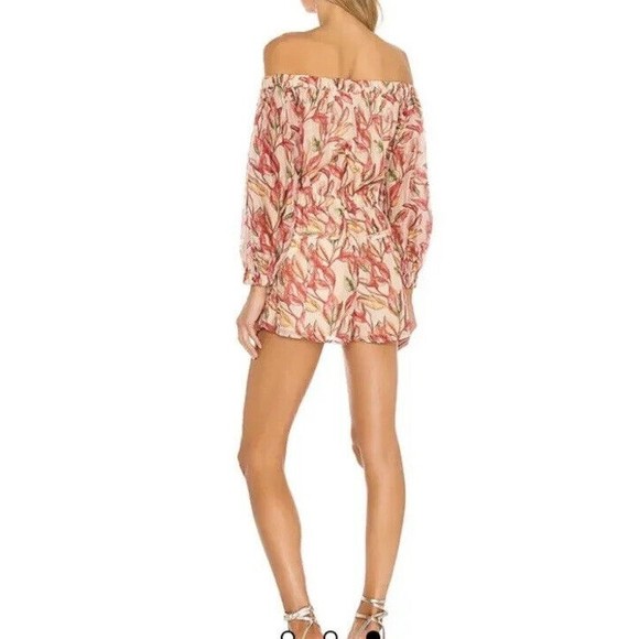 Lovers + Friends Bosworth Romper Floral Off Shoulder Long Sleeve beige Emory - Picture 3 of 16